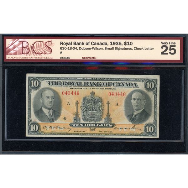 Royal Bank Ten Dollars 1935, Small Signatures