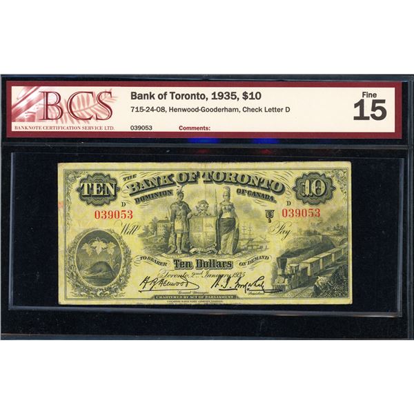Bank of Toronto Ten Dollars 1935