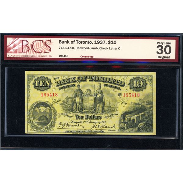 Bank of Toronto Ten Dollars 1937