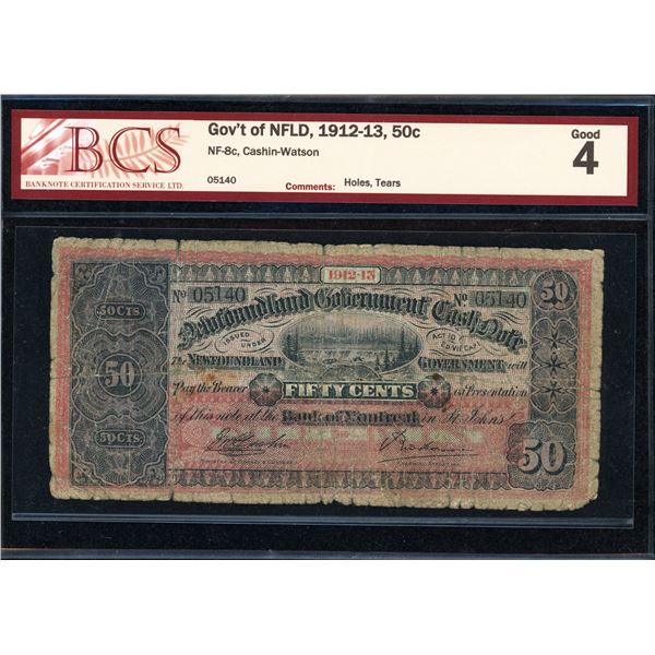 Newfoundland Fifty Cents Cash Note, 1912-13