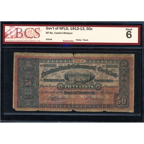 Newfoundland Fifty Cents Cash Note, 1912-13