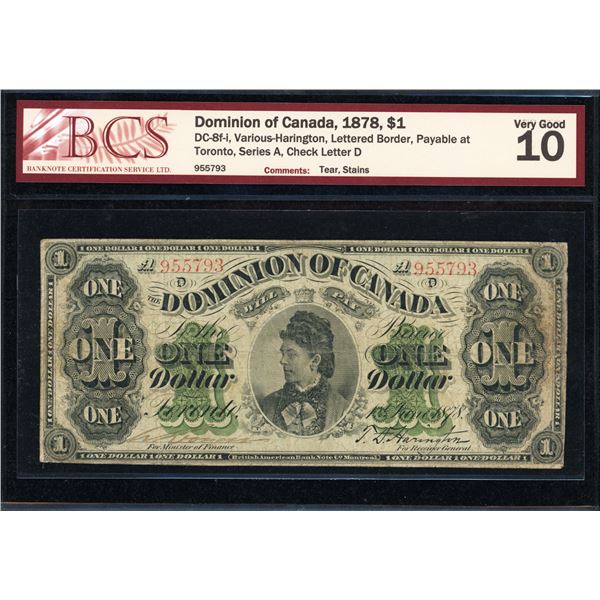 Dominion of Canada One Dollar 1878, Lettered Border
