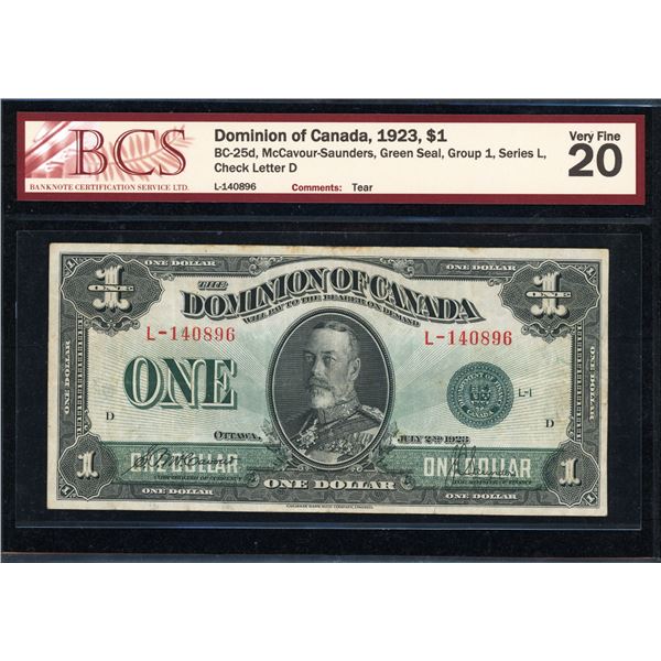 Dominion of Canada One Dollar 1923, Green Seal