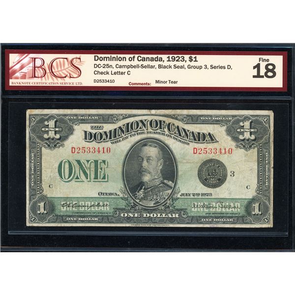 Dominion of Canada One Dollar 1923, Black Seal