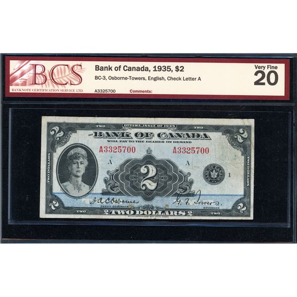 Bank of Canada Two Dollars 1935, English