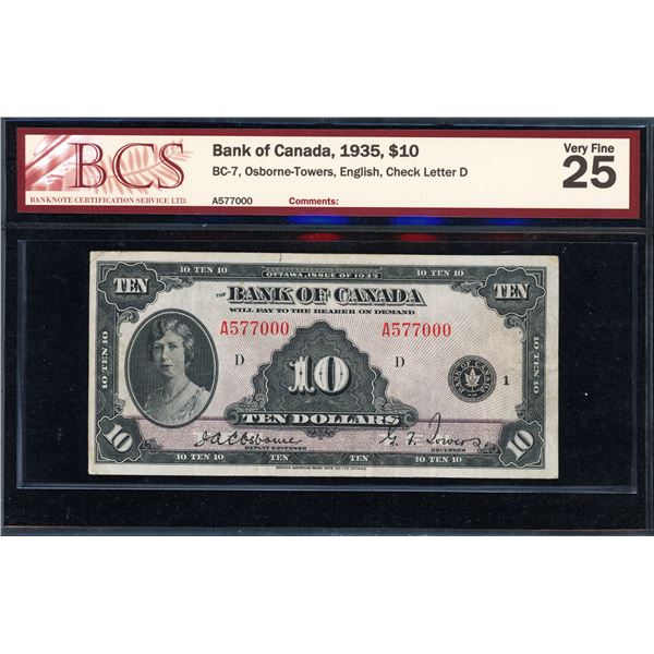 Bank of Canada Ten Dollars 1935, English