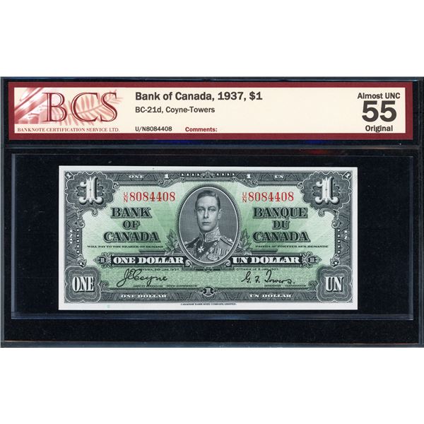 Bank of Canada One Dollar 1937, Coyne-Towers