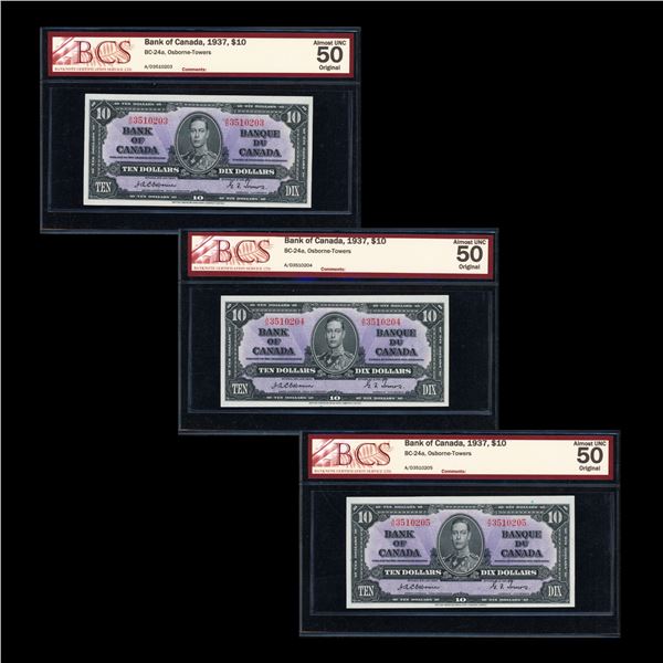 Bank of Canada Ten Dollars 1937 Osborne, Consecutive Trio