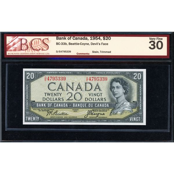 Bank of Canada Twenty Dollars 1954 Devil's Face