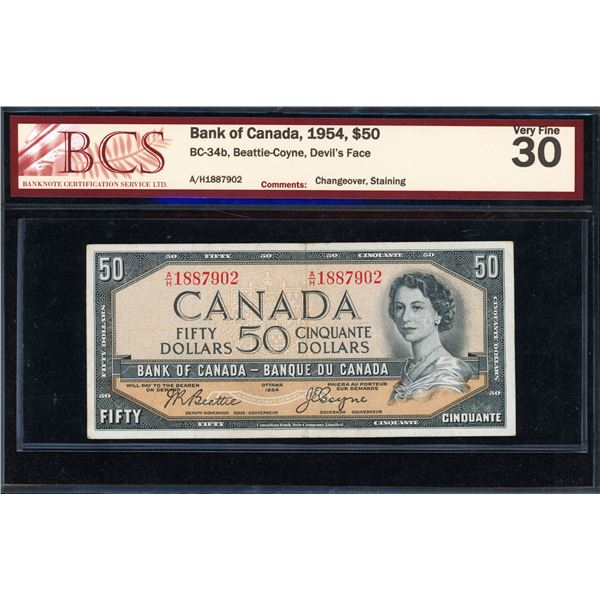 Bank of Canada Fifty Dollars 1954 Devil's Face