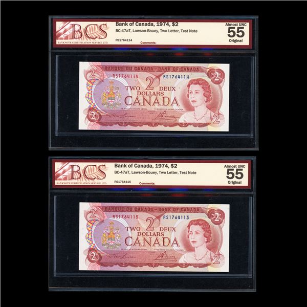 Bank of Canada Two Dollars 1974 Test Note, Consecutive Pair