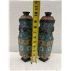 Image 10 : Qty 2 Asian Footed Bronze (?) Lidded Vases w/ Cloisonne Enamel Design 2.25" x 10"H