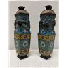 Image 1 : Qty 2 Asian Footed Bronze (?) Lidded Vases w/ Cloisonne Enamel Design 2.25" x 10"H