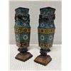 Image 3 : Qty 2 Asian Footed Bronze (?) Lidded Vases w/ Cloisonne Enamel Design 2.25" x 10"H