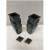 Image 4 : Qty 2 Asian Footed Bronze (?) Lidded Vases w/ Cloisonne Enamel Design 2.25" x 10"H