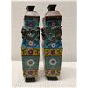 Image 9 : Qty 2 Asian Footed Bronze (?) Lidded Vases w/ Cloisonne Enamel Design 2.25" x 10"H