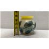 Image 11 : Art Glass Vase w/ Leaf Motif & Yellow Rim 4.5" Dia, 5"H