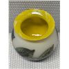 Image 4 : Art Glass Vase w/ Leaf Motif & Yellow Rim 4.5" Dia, 5"H