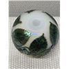 Image 6 : Art Glass Vase w/ Leaf Motif & Yellow Rim 4.5" Dia, 5"H