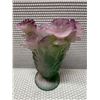 Image 7 : Daum France Pate de Verre Glass Art Vase w/ Purple & Green Roses 4.5" Dia, 7"H (2 Detached Roses)