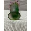 Image 8 : Daum France Pate de Verre Glass Art Vase w/ Purple & Green Roses 4.5" Dia, 7"H (2 Detached Roses)