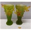 Image 1 : Daum France Glass Art Vases, Yellow & Green Daffodils 4" Dia, 7"H