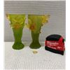Image 2 : Daum France Glass Art Vases, Yellow & Green Daffodils 4" Dia, 7"H