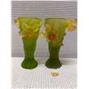 Image 3 : Daum France Glass Art Vases, Yellow & Green Daffodils 4" Dia, 7"H