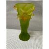 Image 7 : Daum France Glass Art Vases, Yellow & Green Daffodils 4" Dia, 7"H