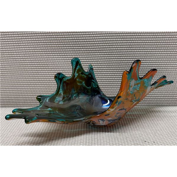 Art Glass Teal & Orange Centerpiece Bowl 20" x 7"H