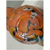 Image 8 : Art Glass Teal & Orange Centerpiece Bowl 20" x 7"H