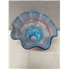 Image 3 : Footed Glass Art Vase w/ Red-Orange & Blue Swirl Design, Ruffled Rim 16" Dia