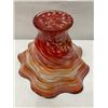 Image 7 : Footed Glass Art Vase w/ Red-Orange & Blue Swirl Design, Ruffled Rim 16" Dia