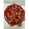 Image 8 : Footed Glass Art Vase w/ Red-Orange & Blue Swirl Design, Ruffled Rim 16" Dia