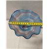 Image 9 : Footed Glass Art Vase w/ Red-Orange & Blue Swirl Design, Ruffled Rim 16" Dia