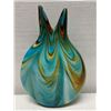 Image 1 : Mdina Glass Handmade Vase w/ Turquoise Swirl Design & Double-Spout Top 12" x 17"H
