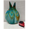 Image 2 : Mdina Glass Handmade Vase w/ Turquoise Swirl Design & Double-Spout Top 12" x 17"H