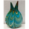 Image 3 : Mdina Glass Handmade Vase w/ Turquoise Swirl Design & Double-Spout Top 12" x 17"H