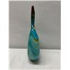 Image 4 : Mdina Glass Handmade Vase w/ Turquoise Swirl Design & Double-Spout Top 12" x 17"H