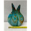 Image 7 : Mdina Glass Handmade Vase w/ Turquoise Swirl Design & Double-Spout Top 12" x 17"H
