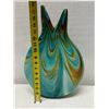 Image 8 : Mdina Glass Handmade Vase w/ Turquoise Swirl Design & Double-Spout Top 12" x 17"H