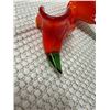Image 13 : Qty 2 Blown Glass Red & Blue Flower Sculptures 14"L (Red Broken at Stem, Blue Stem Chipped)