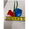 Image 15 : Qty 2 Blown Glass Red & Blue Flower Sculptures 14"L (Red Broken at Stem, Blue Stem Chipped)