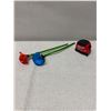 Image 2 : Qty 2 Blown Glass Red & Blue Flower Sculptures 14"L (Red Broken at Stem, Blue Stem Chipped)
