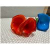 Image 3 : Qty 2 Blown Glass Red & Blue Flower Sculptures 14"L (Red Broken at Stem, Blue Stem Chipped)