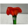 Image 9 : Qty 2 Blown Glass Red & Blue Flower Sculptures 14"L (Red Broken at Stem, Blue Stem Chipped)