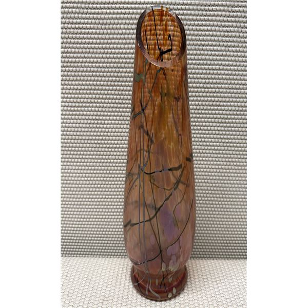 Blown Abstract Art Glass Vase Signed by Artist 2.5" Dia, 16"H
