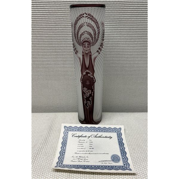 Diana Glass Vase by Artist Erte Numbered 196/300 w/ COA 5" Dia, 19.5"H