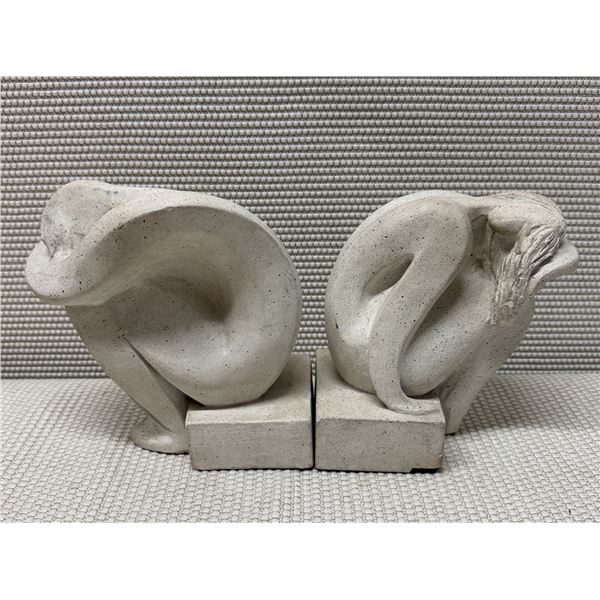 Qty 2 "Youth" Modernist Bookends by  Austin Productions 1980 w/ Curled Figures 7" x 5" x 8"H (each)