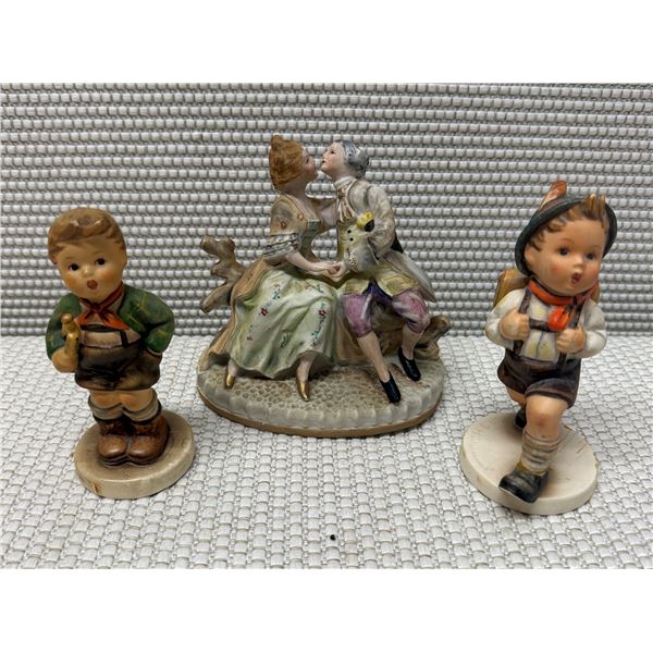 Qty 3 Figurines: Goebel Trumpet Boy & Little Scholar w/ Courting Couple Made in Occupied Japan, Misc